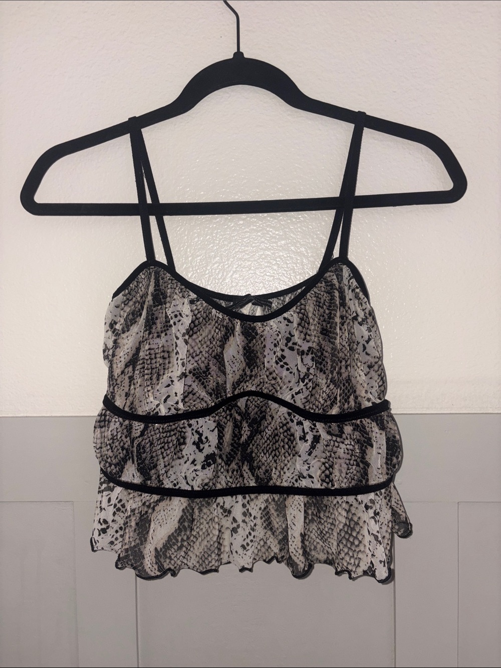 Urban outfitters Snake-Print Ruffle Camisole Top - Black & Cream